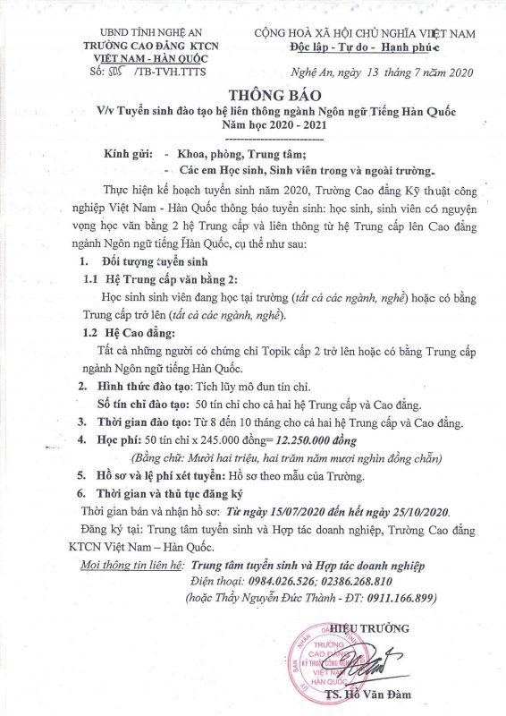 Cao đẳng KTCN Việt Nam – Hàn Quốc